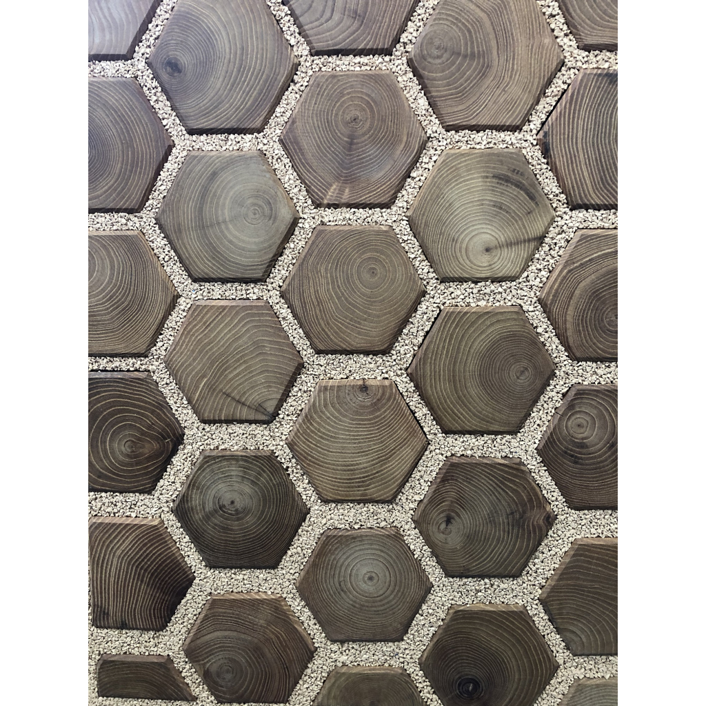Hexagon exterior end-grain wood blocks